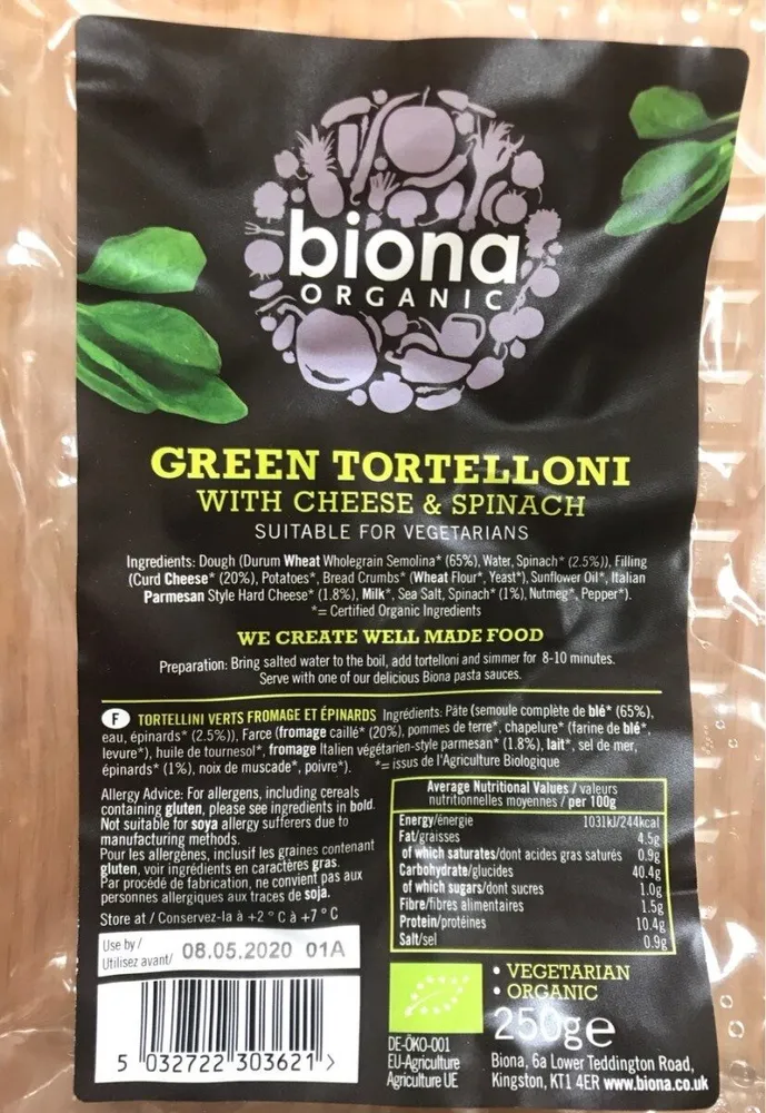 Green tortelloni with cheese & spinach