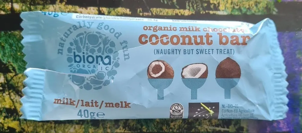 Biona organic milk chocolate coconut bar
