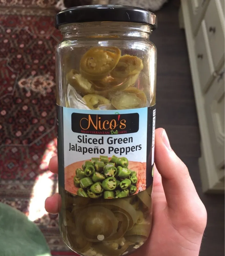 Sliced green jalapeño peppers