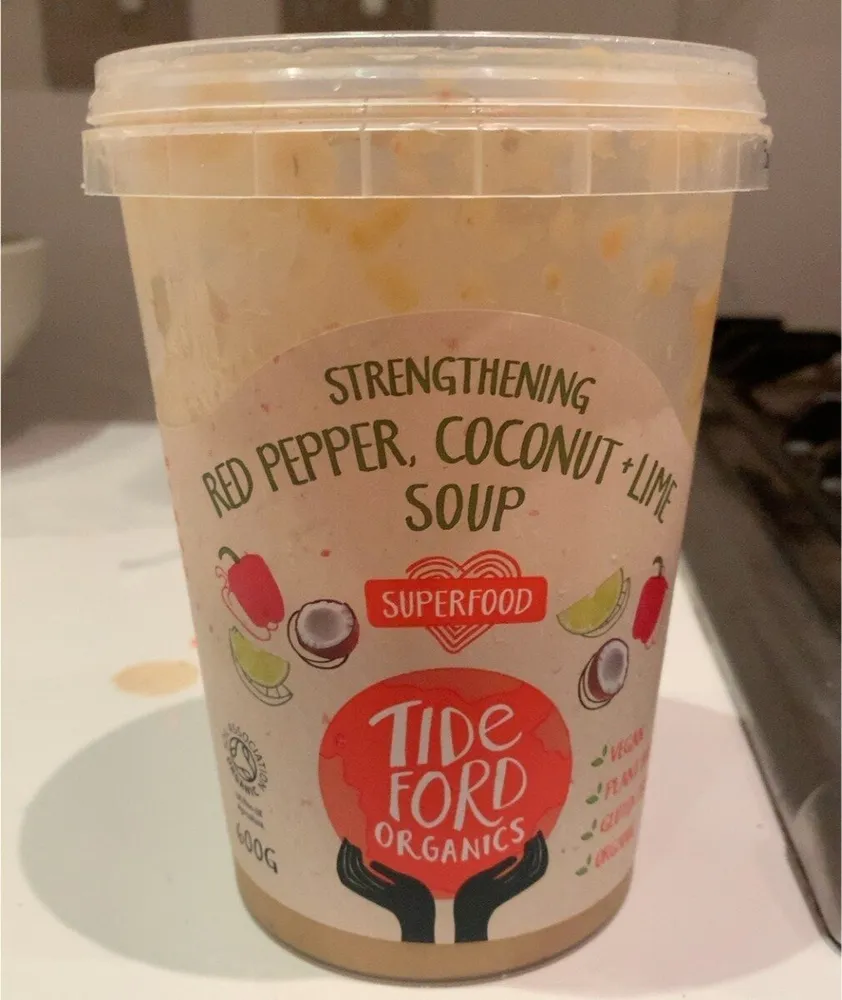 Strengthening red pepper, coconut + lime soup