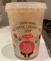 Strengthening red pepper, coconut + lime soup