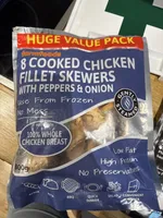Cooked Chicken Fillet Skewers With Peppers & Onion