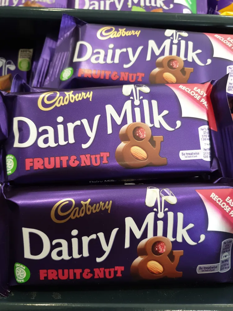 Cadbury dairy milk chocolate bar fruit and nut