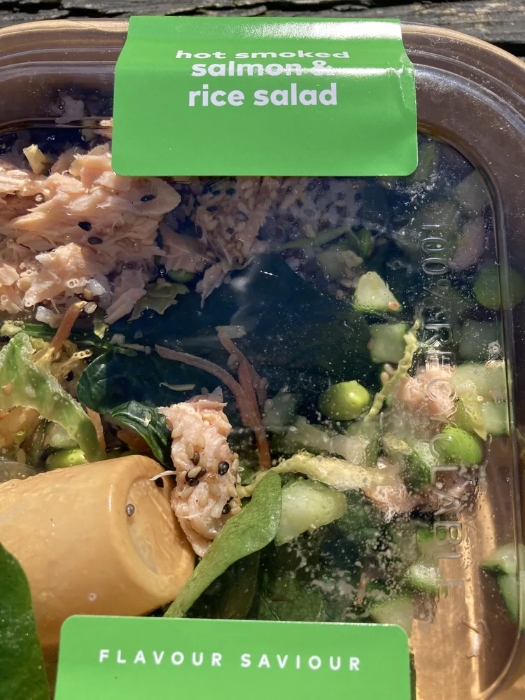 Hot salmon and rice salad