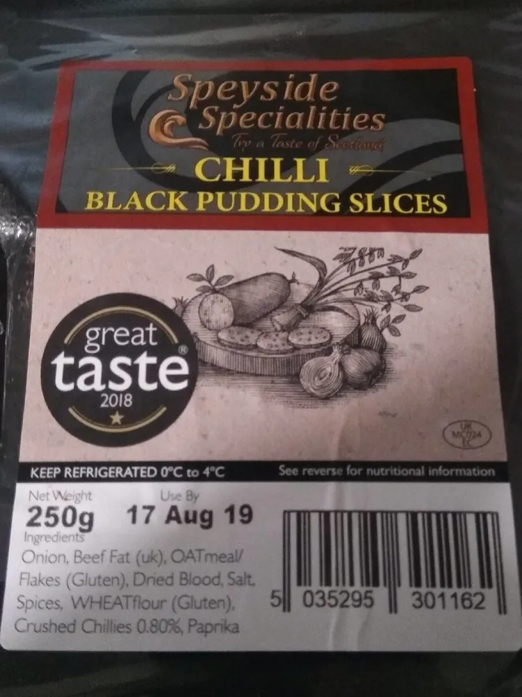 Chilli black pudding slices