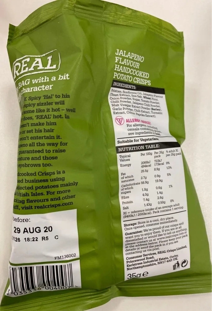 Handcooked jalapeno pepper flavor potato chips