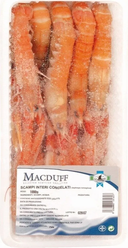 Scampi interi congelati