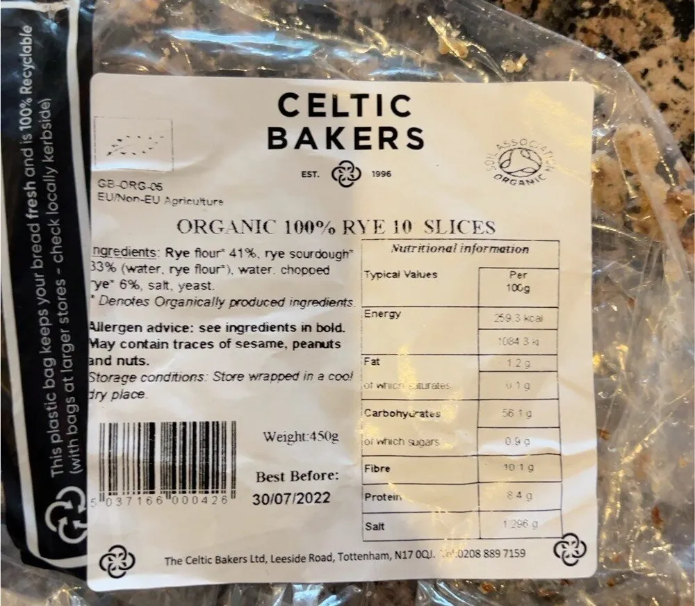 Organic 100% Rye 10 Slices