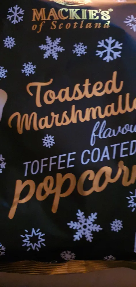 toasted marshmallow flavour toffee coated popcorn