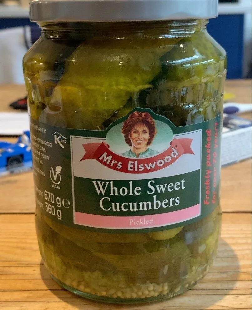 Whole sweet cucumbers, pickled