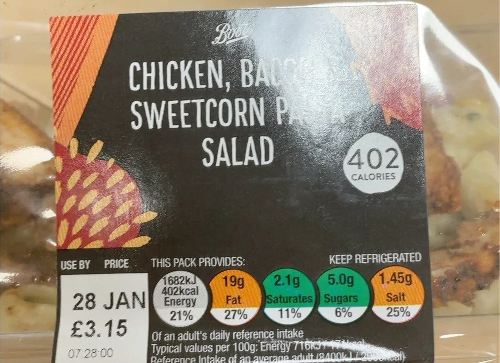 Chicken, bavon & sweetcorn pasta salad