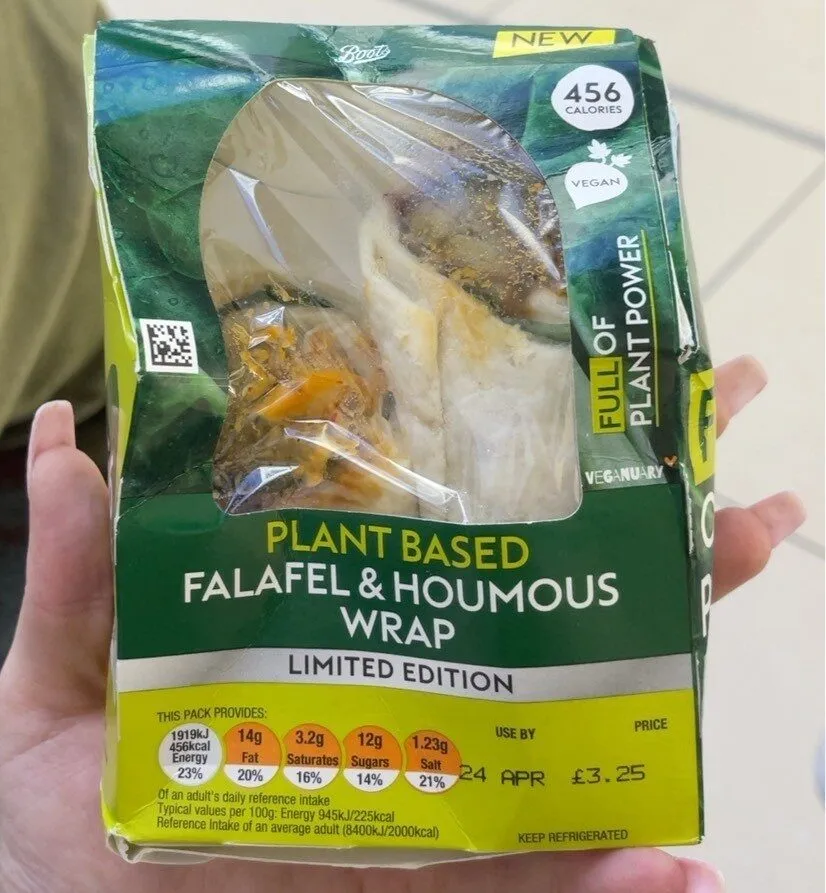 Plant based falafel and houmous wrap