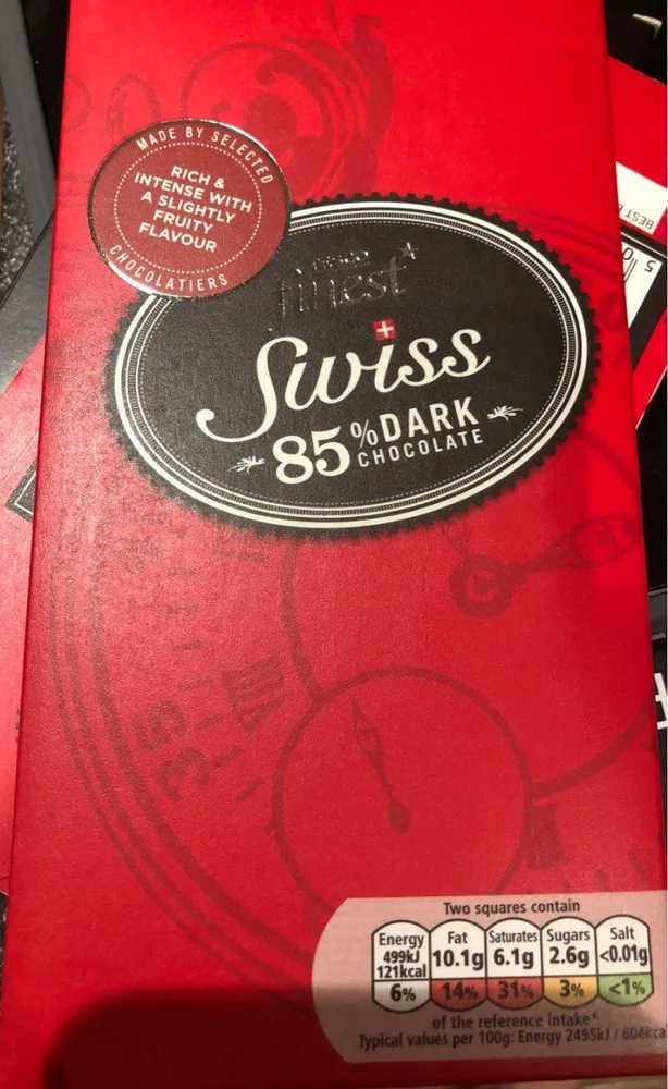 Tesco Finest Swiss 85% Plain Chocolate 100G
