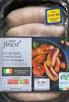 6 Irish pork cucumberland style sausage