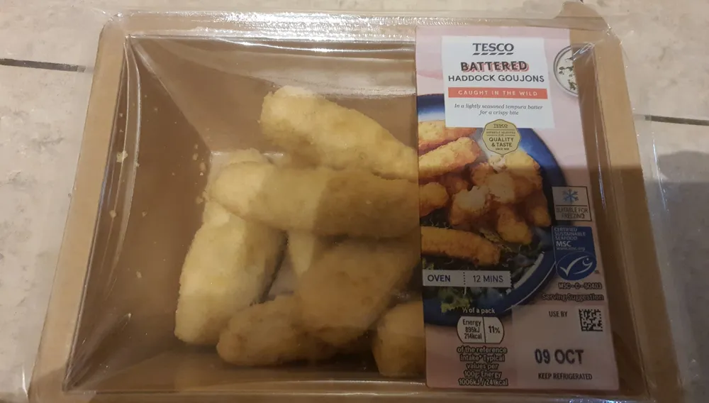 Battered haddock goujons