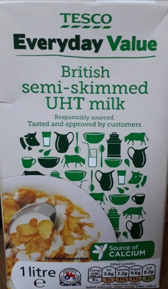 British semi-skimmed UHT milk