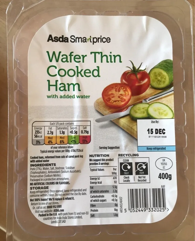 Wafer thin cooked ham