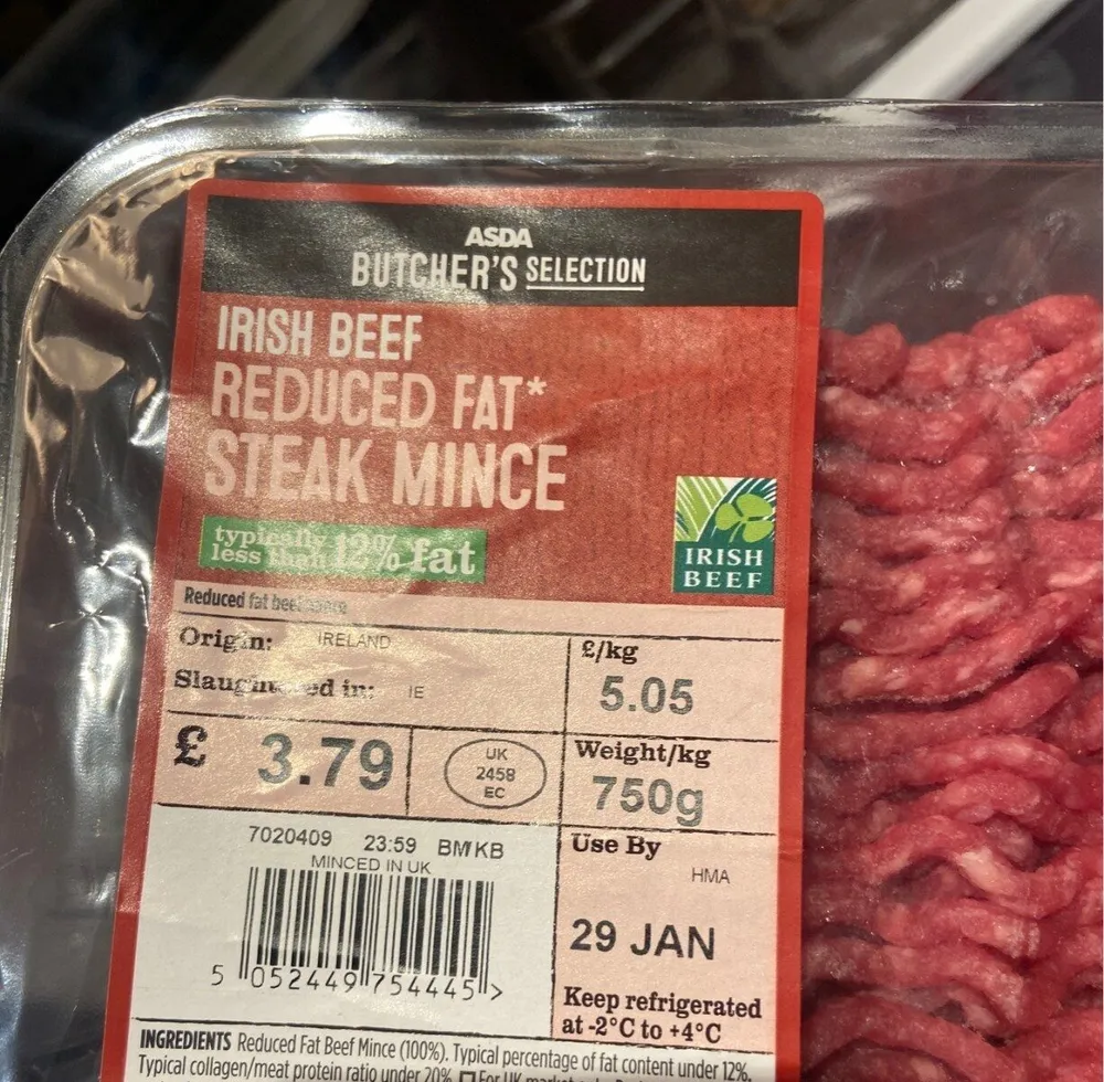 Irish beef reduced fat steak mince