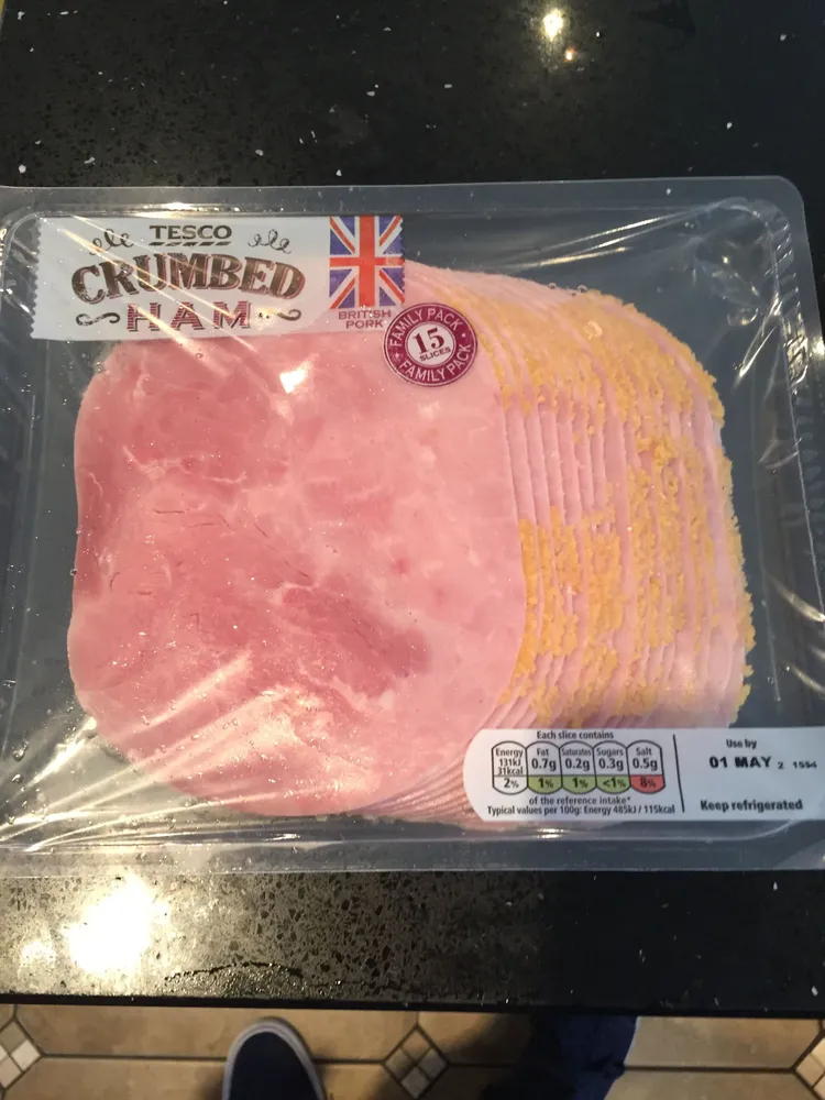 Crumed ham slices