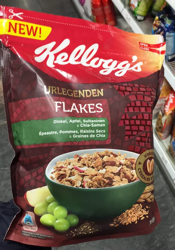 Urlegenden Flakes épeautre, pommes, raisins secs et graines de chia