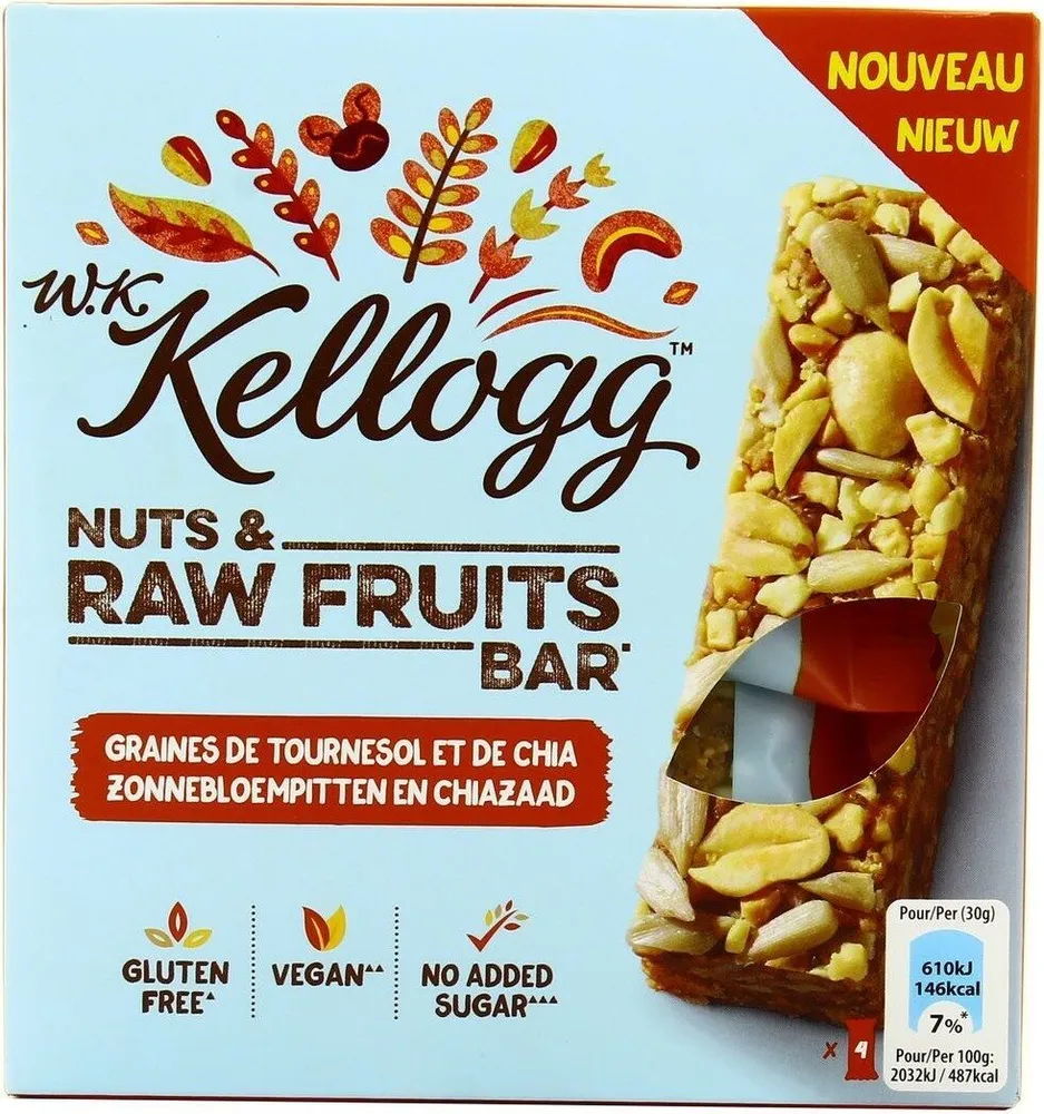 Barres Céréales WKK Kellogg's Graines de Tournesol et Chia - 4x32g
