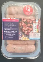 6 Welsh Cheddar and Smoked Bacon Pork Sausages