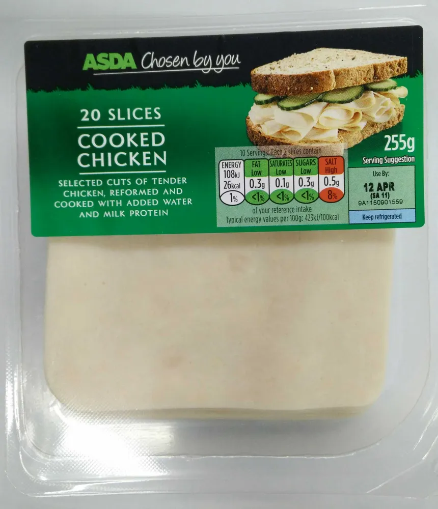 Slices cooked chicken