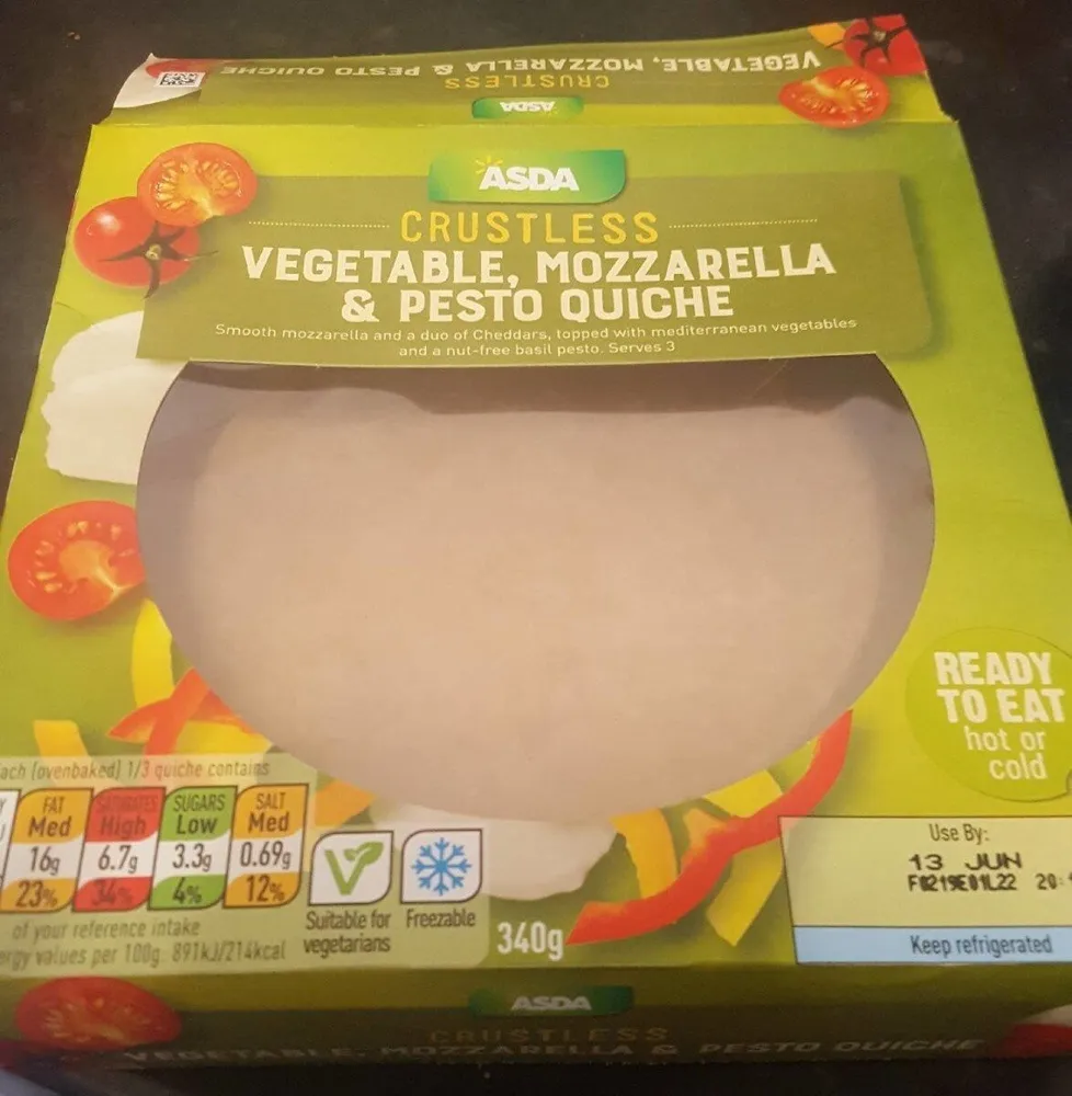 Vegetable, mozzarella & pesto quiche
