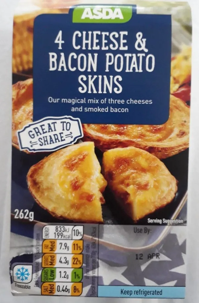 4 cheese & bacon potato skins