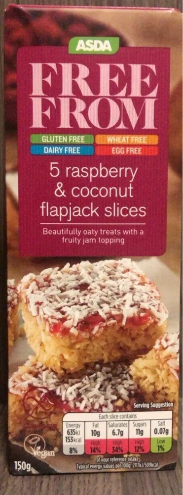 Free from 5 raspberry & coconut flapjack slices