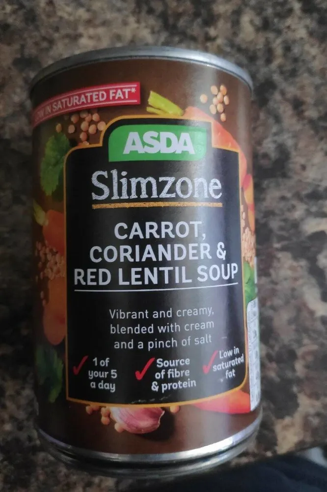 Slimzone carrot coriander  and red lentil soup