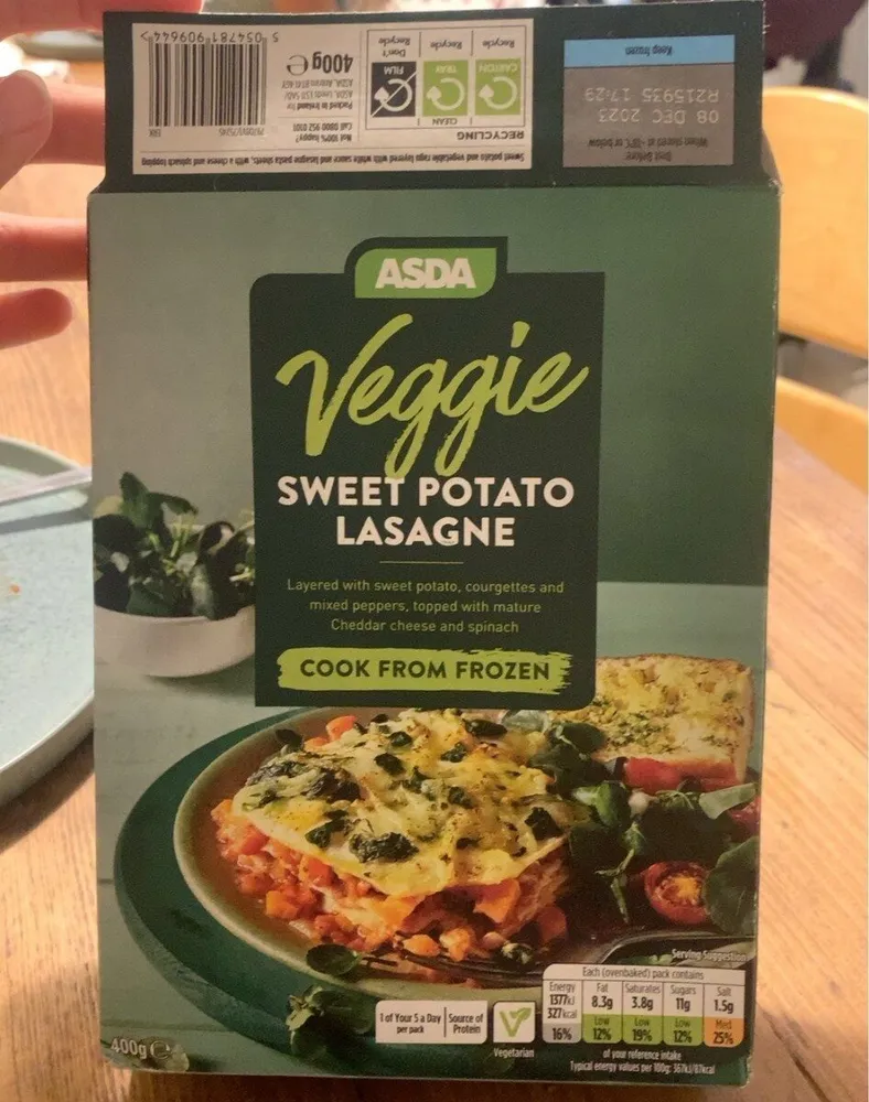 ASDA veggie sweet potato lasagne