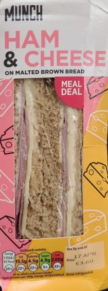 Ham and cheese on malted Brown bread