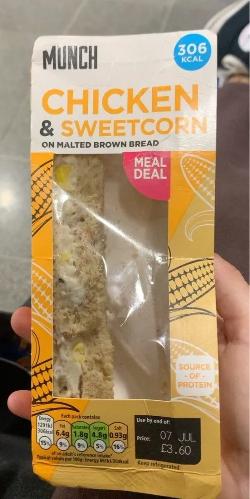 Chicken and Sweetcorn on Malted Bread