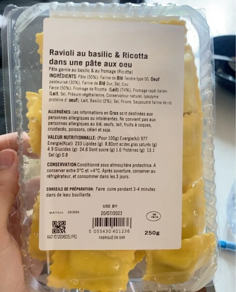 Ravioli Basilic Ricotta
