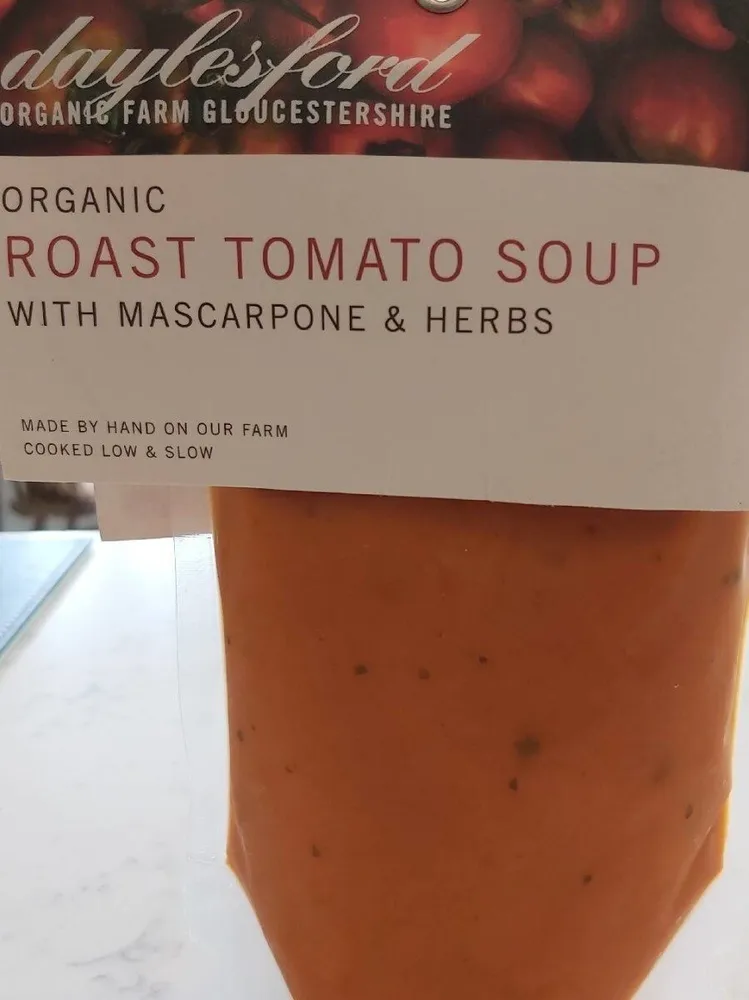 Roast tomato soup with mascarpone & herbs
