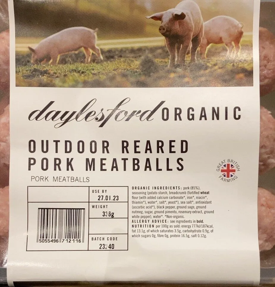 Outdoor reared pork meatballs