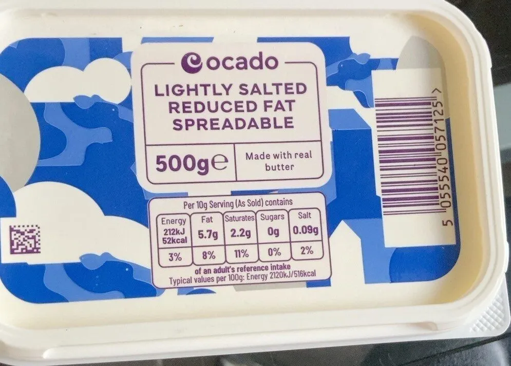 Lightly salted reduced fat spreadable