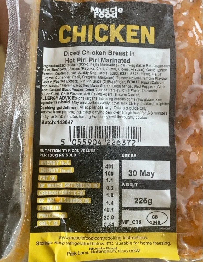 Diced Chicken Breast in Hot Piri Piri Marinated