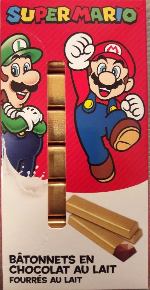 Bâtonnets en Chocolat au Lait Fourrés au Lait Super Mario