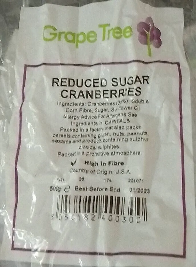 Reduced sugar cranberries