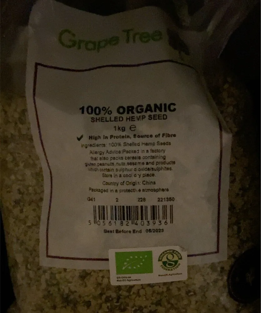 100% organic shelled hemp seed