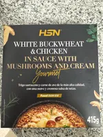 White buckwheat & chicken in sauce with mushrooms and cream