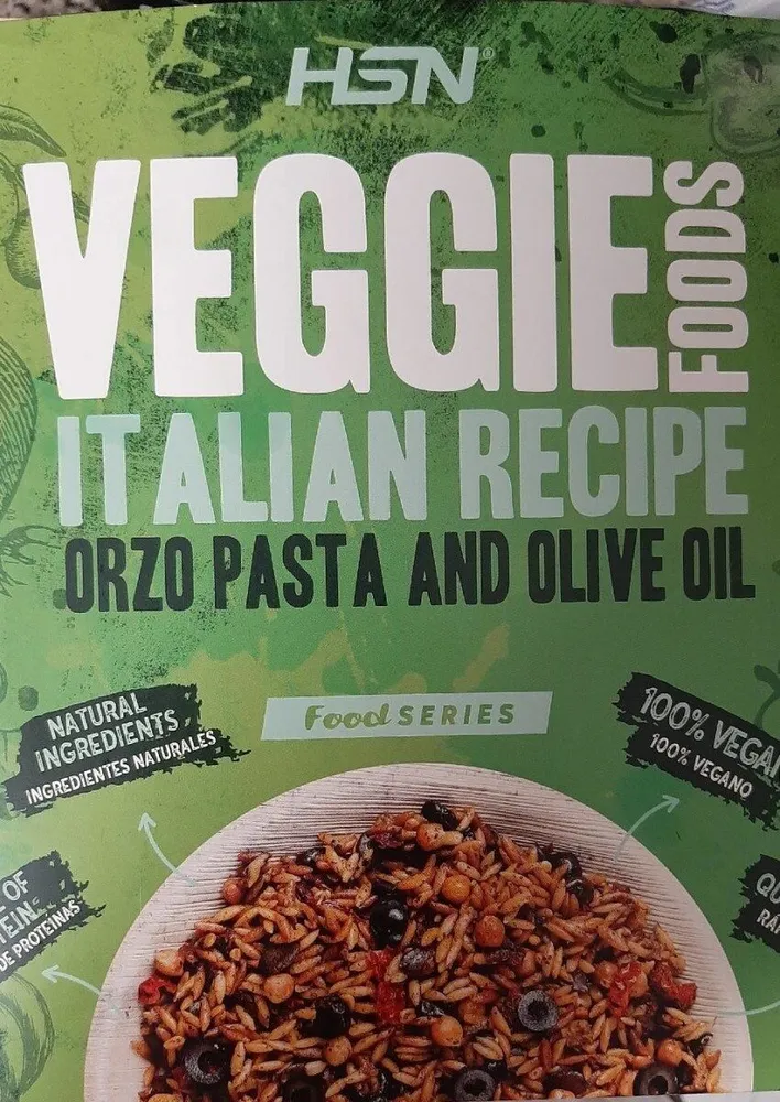 Veggie foods Italian recipe orzo pasta and olive oil