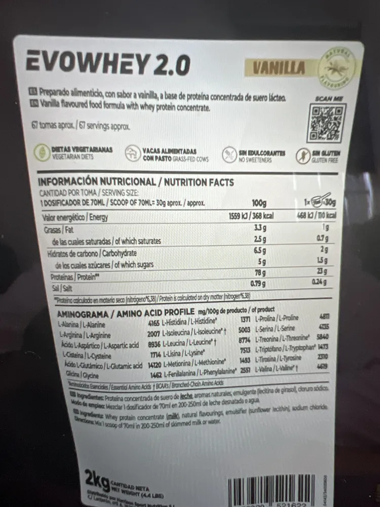 Evowhey 2.0 Vanilla ohne Süßstoff