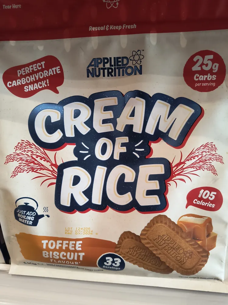 Applied nutrition cream of rice 1kg toffee biscuit
