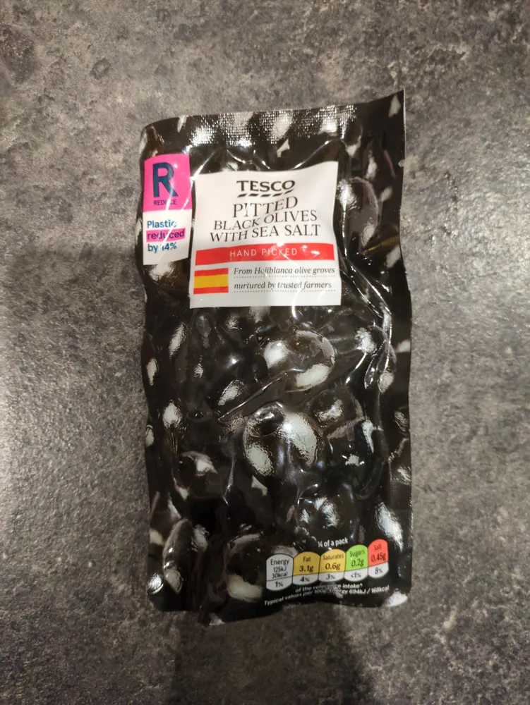 Pitted black olives with sea salt
