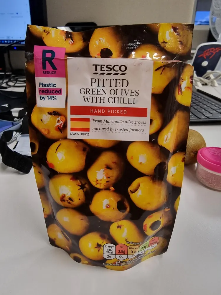 pitted green olives with chilli