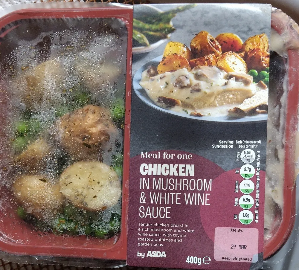 Chicken in white wine and mushroom sauce
