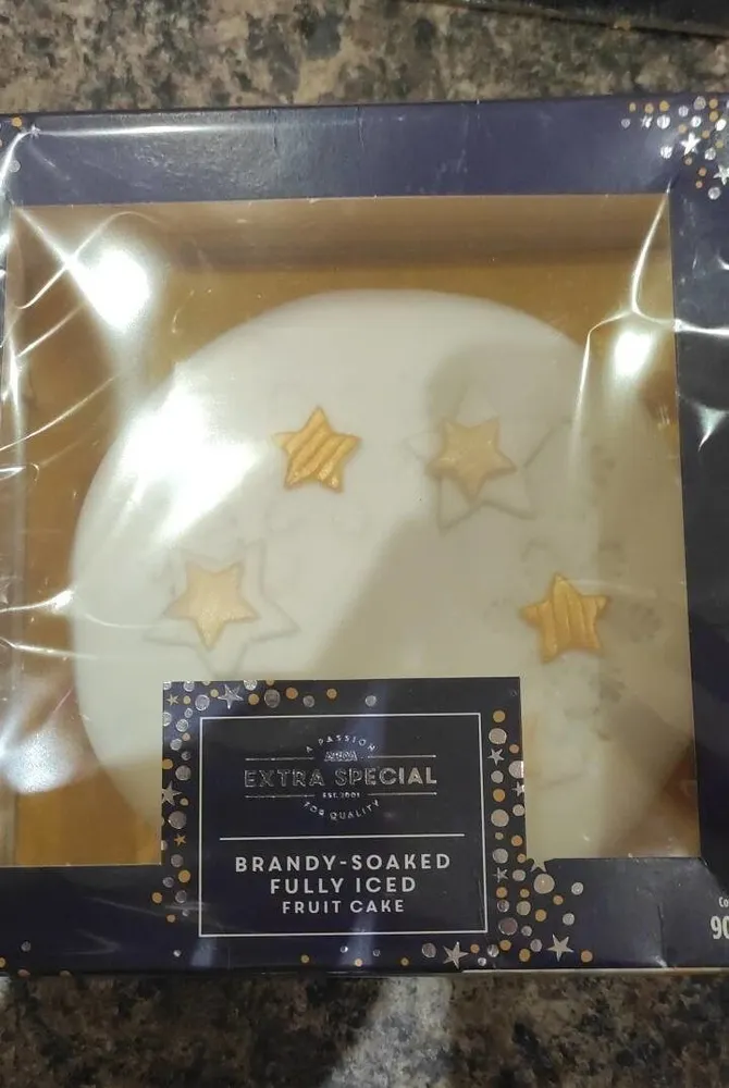 Brandy soaked fully iced fruit cake